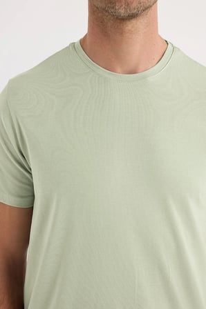Erkek Slim Fit Dar Kesim Pamuklu Yumuşak Doku Likralı Esnek Kumaş Basic Mint Bisiklet Yaka Tişört