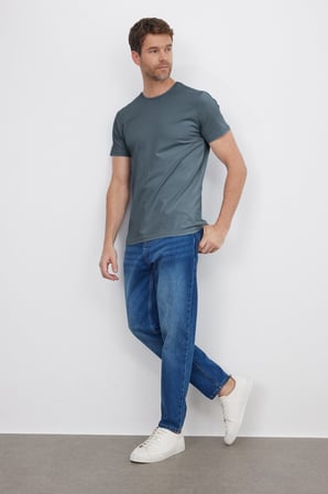 Erkek Slim Fit Dar Kesim Pamuklu Yumuşak Doku Esnek Kumaş Basic Gri Bisiklet Yaka Tişört