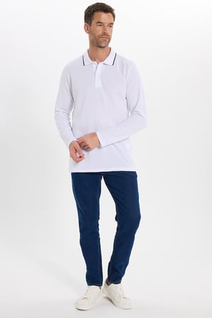 Erkek Regular Fit Rahat Kesim %100 Pamuk Düğmeli Beyaz Polo Yaka Sweatshirt