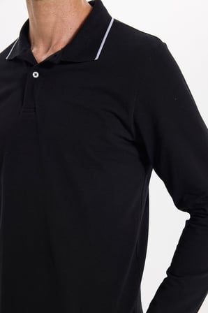 Erkek Regular Fit Rahat Kesim %100 Pamuk Düğmeli Siyah Polo Yaka Sweatshirt