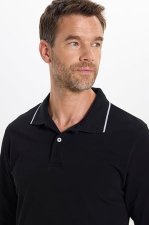 Erkek Regular Fit Rahat Kesim %100 Pamuk Düğmeli Siyah Polo Yaka Sweatshirt