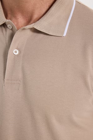 Erkek Regular Fit Rahat Kesim %100 Pamuk Düğmeli Taş Rengi Polo Yaka Sweatshirt