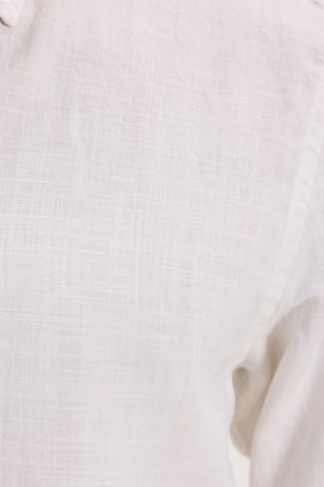 Erkek Regular Fit Rahat Kesim %100 Pamuk Keten Efektli Kol Katlamalı Düz Ekru Gömlek