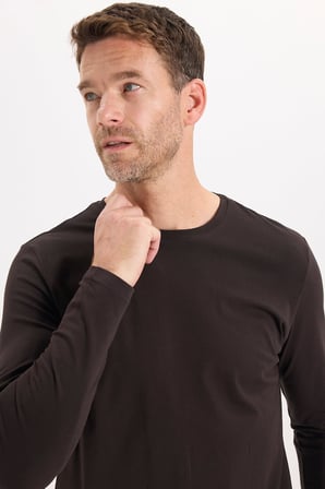 Erkek Slim Fit Dar Kesim Pamuklu Yumuşak Dokulu Bisiklet Yaka Likralı Kahverengi Sweatshirt
