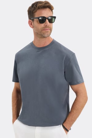 Erkek Loose Fit Rahat Kesim %100 Pamuk Yumuşak Dokulu Kısa Kollu Gri Bisiklet Yaka Tişört
