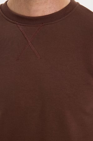 Unisex Relax Fit Rahat Kesim %100 Pamuk 3 İplik Basic Kahverengi Bisiklet Yaka Sweatshirt