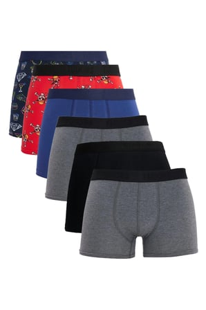 Erkek 6'lı Pamuklu Likralı Esnek Kumaş Premium Seri Boxer