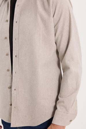 Erkek Slim Fit Dar Kesim Uzun Kollu Dokulu Kışlık Bej Gömlek