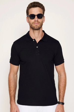 Erkek 5'li Paket Siyah-Kahverengi-Gri-Lacivert-Petrol Slim Fit Dar Kesim Pamuklu Düz Pike Polo Yaka Tişört