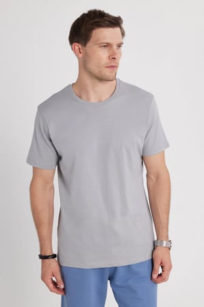 Unisex 5'li Paket Siyah-Beyaz-Bordo-Lacivert-Gri Slim Fit Dar Kesim %100 Pamuk Bisiklet Yaka Tişört