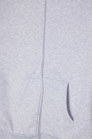 Kadın Oversize Geniş Kesim %100 Pamuk Kapüşonlu Fermuarlı Cepli Gri Sweatshirt