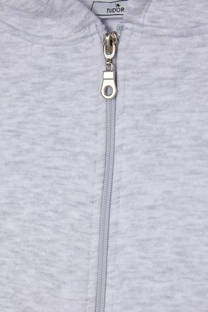 Kadın Oversize Geniş Kesim %100 Pamuk Kapüşonlu Fermuarlı Cepli Gri Sweatshirt