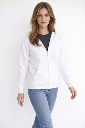 Kadın Oversize Geniş Kesim %100 Pamuk Kapüşonlu Fermuarlı Cepli Ekru Sweatshirt