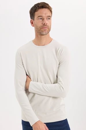 Erkek Slim Fit Dar Kesim Pamuklu Yumuşak Dokulu Bisiklet Yaka Likralı Ekru Sweatshirt