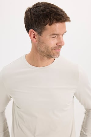 Erkek Slim Fit Dar Kesim Pamuklu Yumuşak Dokulu Bisiklet Yaka Likralı Ekru Sweatshirt