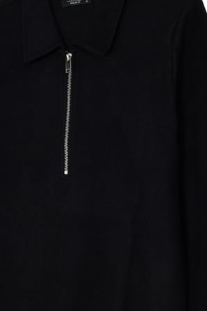 Erkek Regular Fit Klasik Kesim Fermuarlı Selanik Kumaş Siyah Polo Yaka Sweatshirt