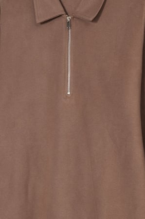 Erkek Regular Fit Klasik Kesim Fermuarlı Selanik Kumaş Kahverengi Polo Yaka Sweatshirt