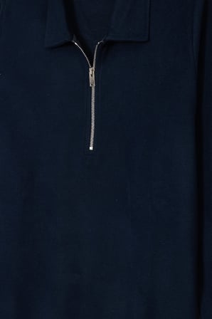 Erkek Regular Fit Klasik Kesim Fermuarlı Selanik Kumaş Lacivert Polo Yaka Sweatshirt