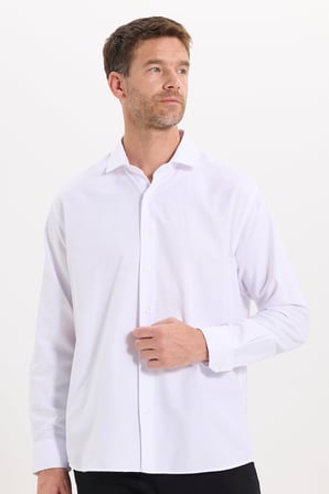 Erkek Regular Fit Rahat Kesim Uzun Kollu Pamuklu Kolay Ütülenebilir Armürlü Beyaz Gömlek