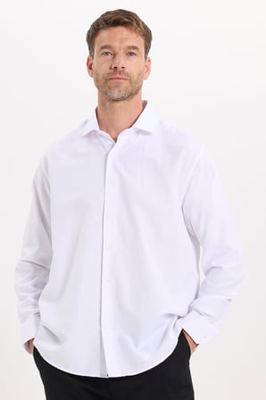 Erkek Regular Fit Rahat Kesim Uzun Kollu Pamuklu Kolay Ütülenebilir Armürlü Beyaz Gömlek