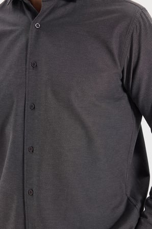 Erkek Regular Fit Rahat Kesim Uzun Kollu Pamuklu Kolay Ütülenebilir Armürlü Gri Gömlek