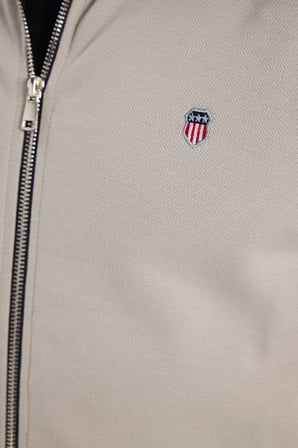 Erkek Slim Fit Dar Kesim Pamuklu Tam Fermuarlı Çift Cepli Dik Yaka Taş Rengi Sweatshirt Hırka