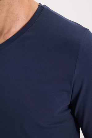 Erkek Slim Fit Dar Kesim Pamuklu Yumuşak Dokulu Likralı V Yaka Süprem Lacivert Basic Sweatshirt