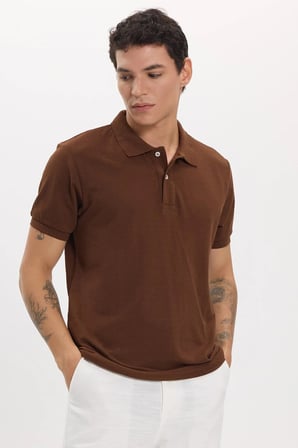 Erkek 5'li Paket Siyah-Lacivert-Kahve-Taş-Beyaz Slim Fit Dar Kesim Pamuklu Düz Pike Polo Yaka Tişört