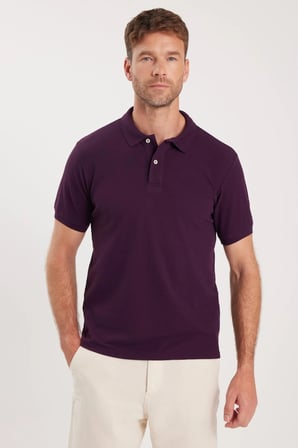 Erkek 5'li Paket Siyah-Taş-Gri-Mor-Beyaz Slim Fit Dar Kesim Pamuklu Düz Pike Polo Yaka Tişört