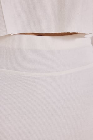 Kadın Relax Fit Rahat Kesim Pamuklu Bisiklet Yaka Bluz Beli Lastikli Ekru Etek Alt Üst Takım