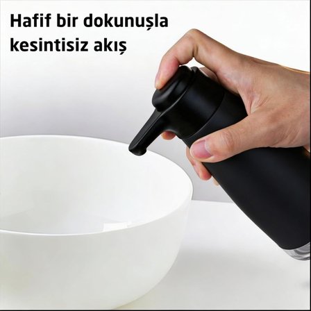 Sense Touch Manuel Pompalı Sıvı Sabunluk | Paslanmaz Çelik | 450ml Şeffaf Seviye Bölmesi | Parmak İzi Bırakmaz | Banyo ve Mutfak | Siyah