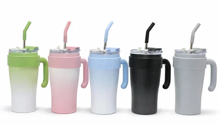 Evimdeyokyok Çelik Kupa Buz Mavisi Isı Muhafazalı Kulplu Pipetli 10.5*21 Cm