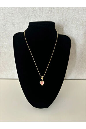 PEMBE KALP DESENLİ GOLD RENK ÇELİK KOLYE