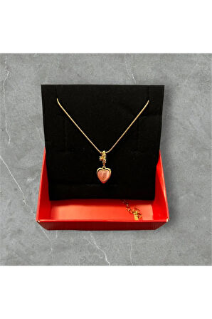 PEMBE KALP DESENLİ GOLD RENK ÇELİK KOLYE