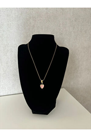 PEMBE KALP DESENLİ GOLD RENK ÇELİK KOLYE