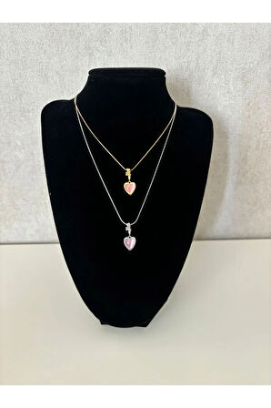 PEMBE KALP DESENLİ GOLD RENK ÇELİK KOLYE
