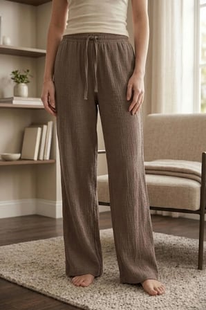 Kadın Büyük Beden Bürümcük Kumaş Pijama Altı Battal Boy Rahat Kesim