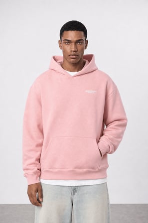 Erkek Absofuckinlutely Baskılı Oversize Hoodie Pembe