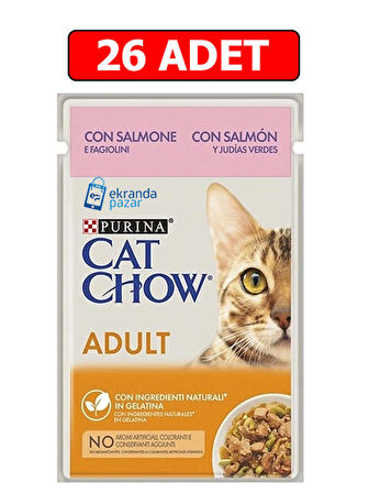 Purina catchow adult somon ve yeşil fasulyeli kedi ıslak maması 85gr 26 adet kedi yaş mama pouch