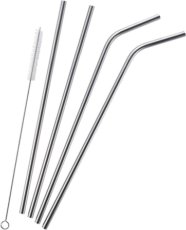 Coverzone 4'Lü Paslanmaz Çelik Pipet Ve Temizleme Fırçası, Meşrubat Pipeti, Yüksek Kalite, , Yeniden Kullanılabilir Pipet Seti | İ̇Çecekler İ̇Çin Şık Ve Hijyenik, 21Cm, Gümüş | 29-18