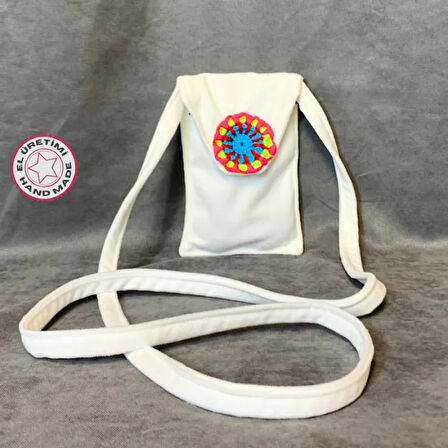 Uretti - Saime 7243 El Yapımı İşlemeli Baby Kumaş Telefon Çantası - Beyaz