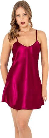 miorre Ince Askılı Mini Saten Gecelik,Burganya Bordosu Xl/2Xl
