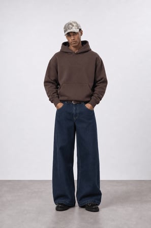Erkek Rosette Nakışlı Oversize Hoodie Kahve