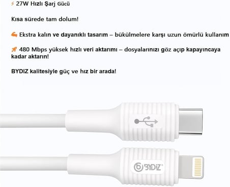 iPhone 27W USB C To Lightning Hızlı şarj ve Data Kablosu (1m) iPhone Hızlı Şarj Kablosu 14/13/12/12 Pro Max/11/Xs Max/XR/X,AirPods Pro Uyumlu RMX-480