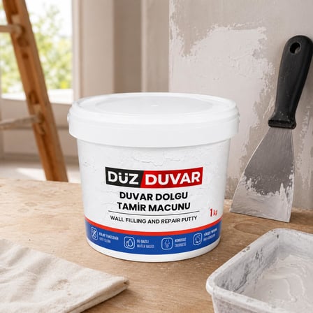 (4'LÜ) Duvar Tamir Seti Beyaz 1000 Gr Dolgu Tamir Macunu + 2 Adet Plastik Spatula + Kübik Zımpara