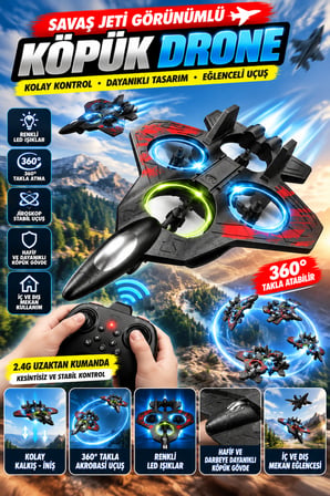Bowie Jet Drone Ev İçi Kullanıma Uygun LED Işıklı Kumandalı Drone