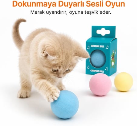 Catnipli Sesli Pilli Kedi Oyuncağı, Dokunulduğunda Ses Çıkaran İnteraktif Kedi Topu, Dahili Pilli Oyun Topu, Kedilerin Oyun ve Avlanma İçgüdüsünü Destekleyen (Mavi)
