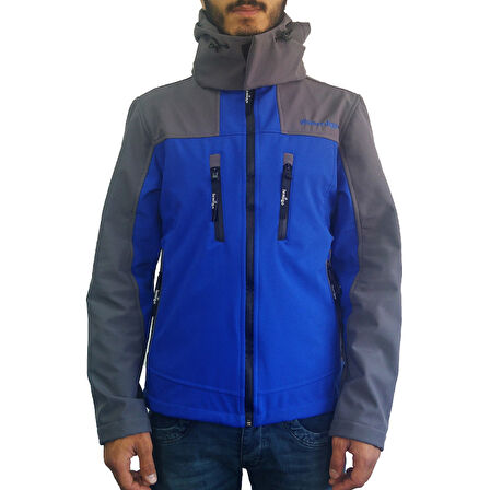 Lemigo Softshell Kapşonlu Mavi-Gri Mont S