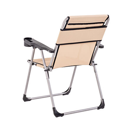 Katlanabilir Piknik ve Kamp Sandalyesi - Bardaklıklı - Rock - Bej (A-02-R14)- 140KG Taşıma
