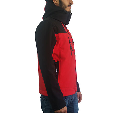 Lemigo Softshell Kapşonlu Mont Kırmızı-Lacivert XXL